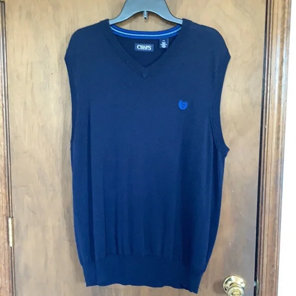 Relisted Chaps sweater vest  navy blue cotton lighter weight size L - Picture 4 of 12